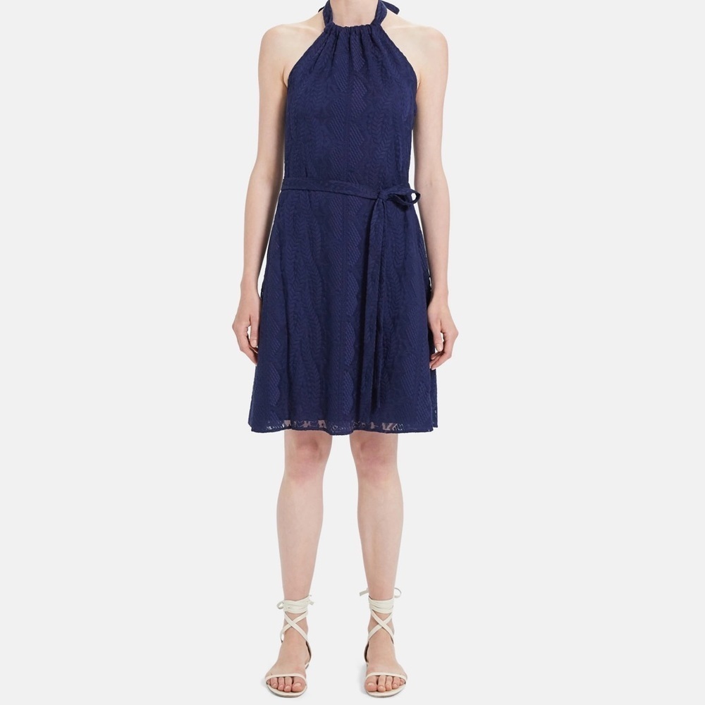 Theory Nayline Embroidered Navy Lace Dress